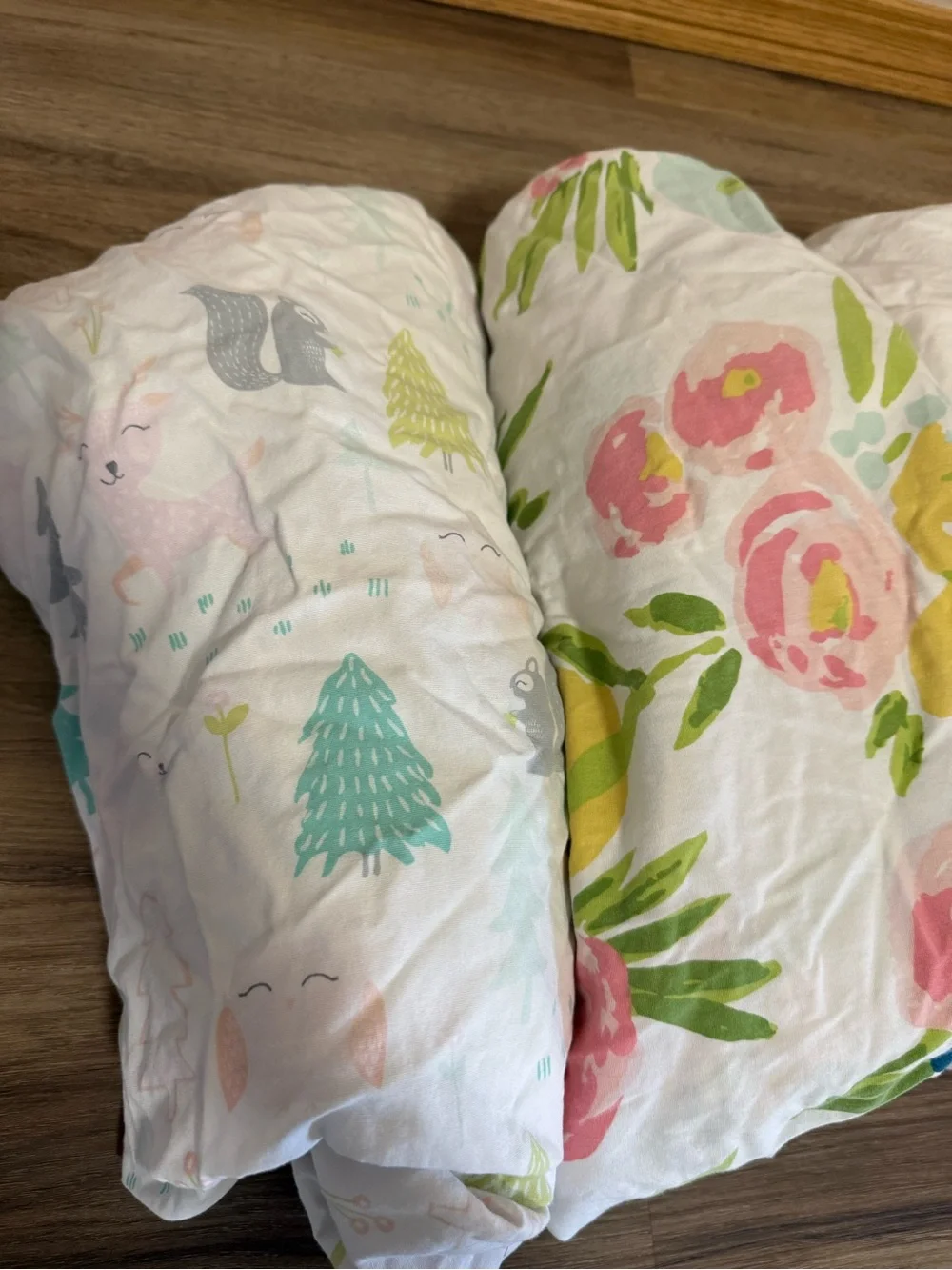 Set of 4 Floral and Solid Cotton Fitted Crib Sheet Set